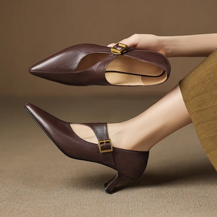 5cm原创设计镂空细跟高跟鞋春秋百搭皮带扣单鞋时尚新款通勤女鞋