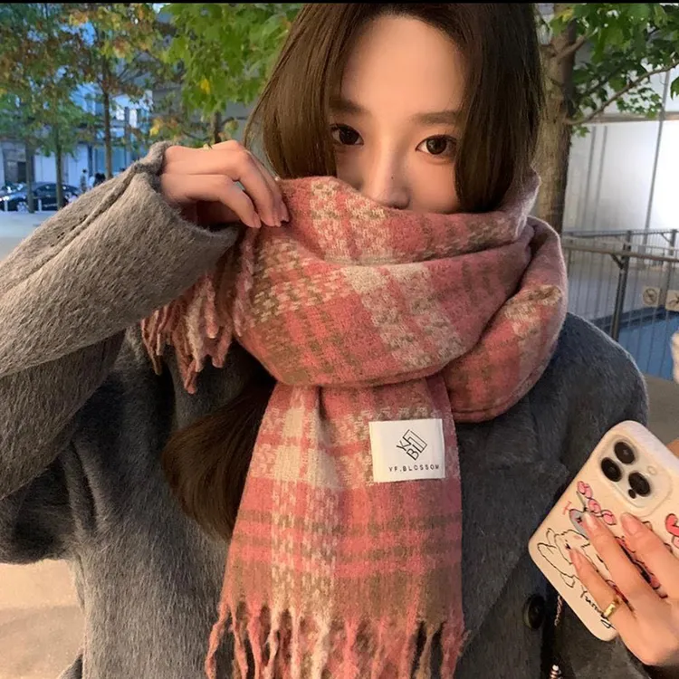 13色/美拉德系仿羊绒格子围巾女冬季韩系氛围感保暖披肩冬天围脖