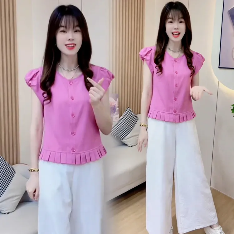 法式气质花苞袖衬衫女士2025年夏季新款小个子休闲百搭花边上衣潮