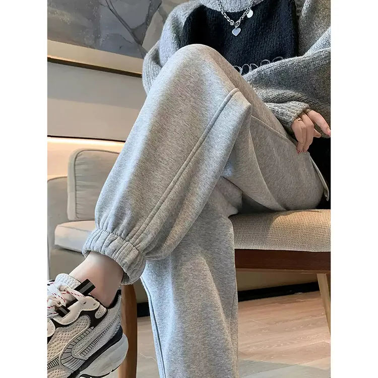 灰色运动裤子女秋冬百搭宽松束脚显瘦哈伦裤秋冬大码休闲九分卫裤