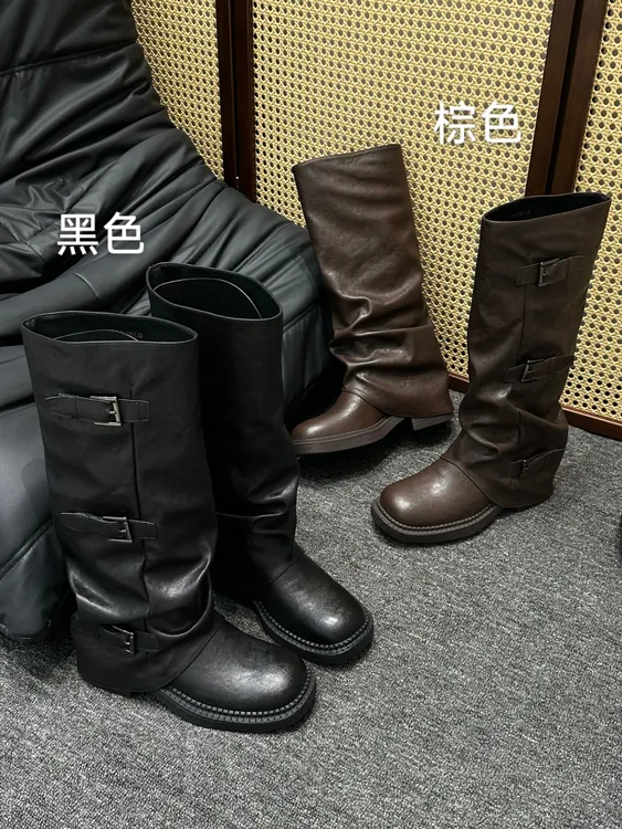 鑫燃KIKI 时尚复古高级感皮带扣长筒靴 23368 BL