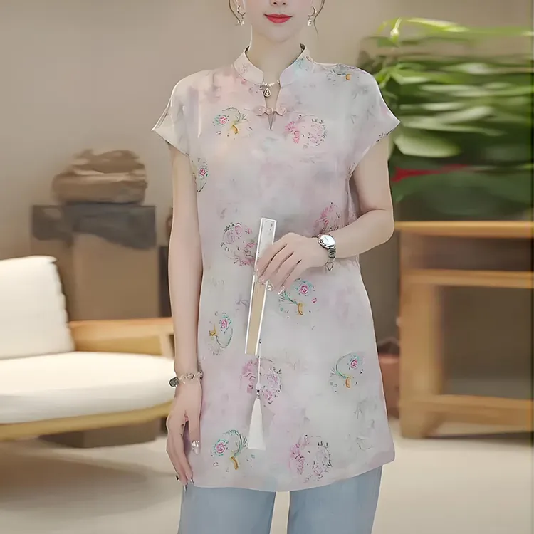 复古新中式盘扣旗袍衬衫女夏季新款高级感减龄气质宽松国风上衣潮
