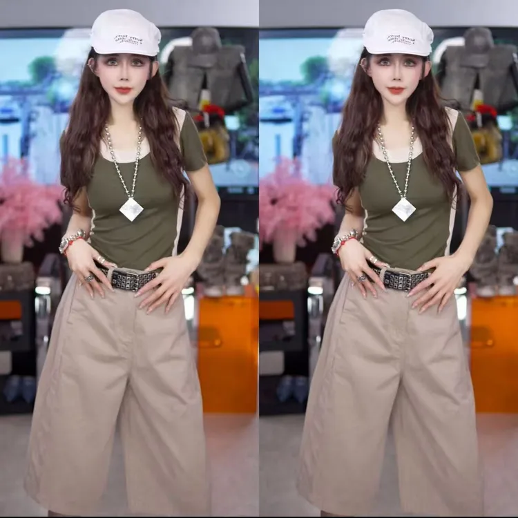 星宝定制欧货2025夏季T恤女设计感撞色假两件修身显瘦百搭上衣潮