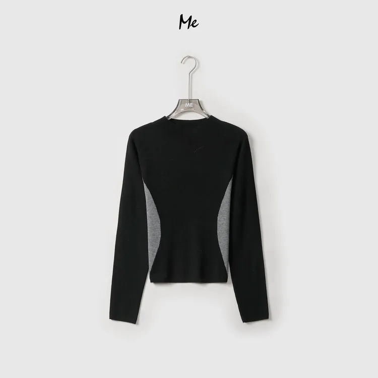 ME【腰线打底】绵羊毛混纺撞色收腰女士百搭保暖针织毛衣MEQA4835