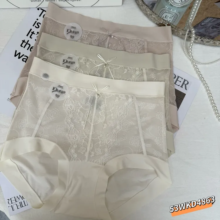 橄榄树下 大码中高腰莫代尔棉蕾丝女士内裤早秋舒适亲肤三角内裤