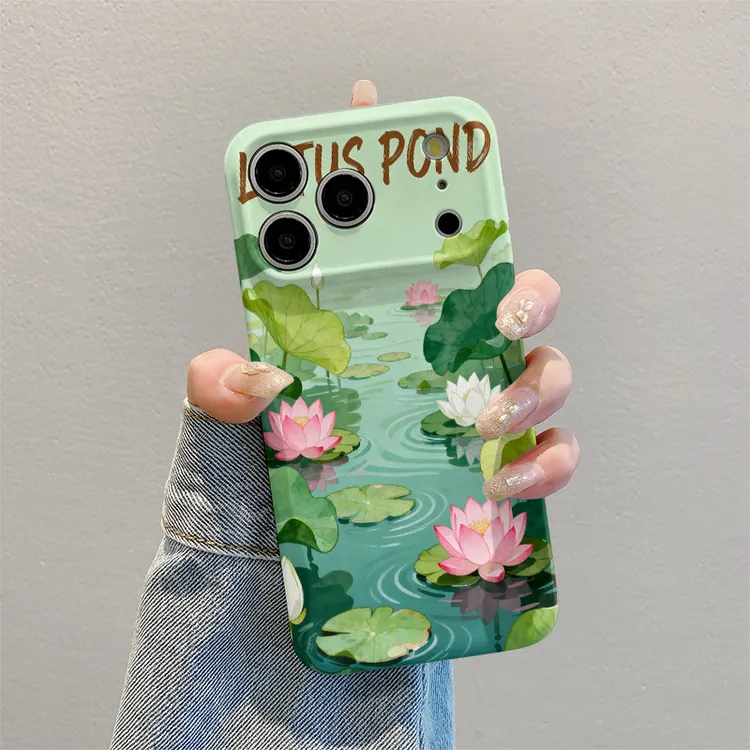 RHRYRHRY高端颜值出圈适用于苹果17/16/15Promax手机壳莲花池中画