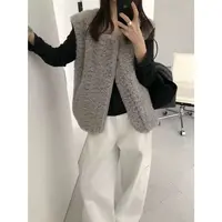 韩国代购东大门正品女装2025冬新款圆领防风链羊羔毛马甲（096-C）