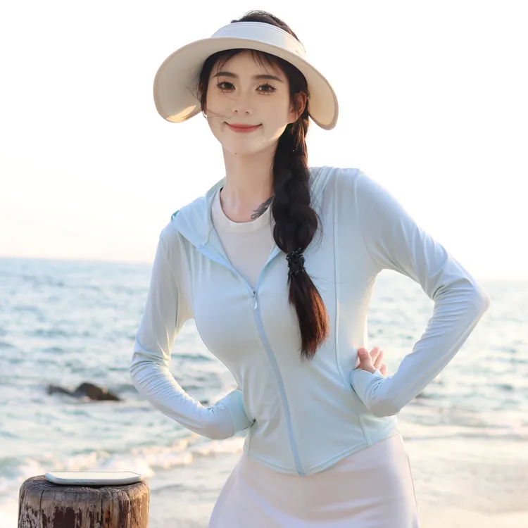 南雀冰感防晒衣女春夏户外防紫外线原纱型修身瑜伽运动防晒服