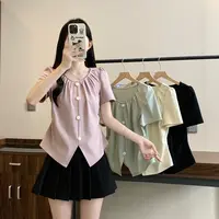 Q2025夏装新款胖mm大码女时尚甜美玫瑰花纽扣不规则短袖T恤22511