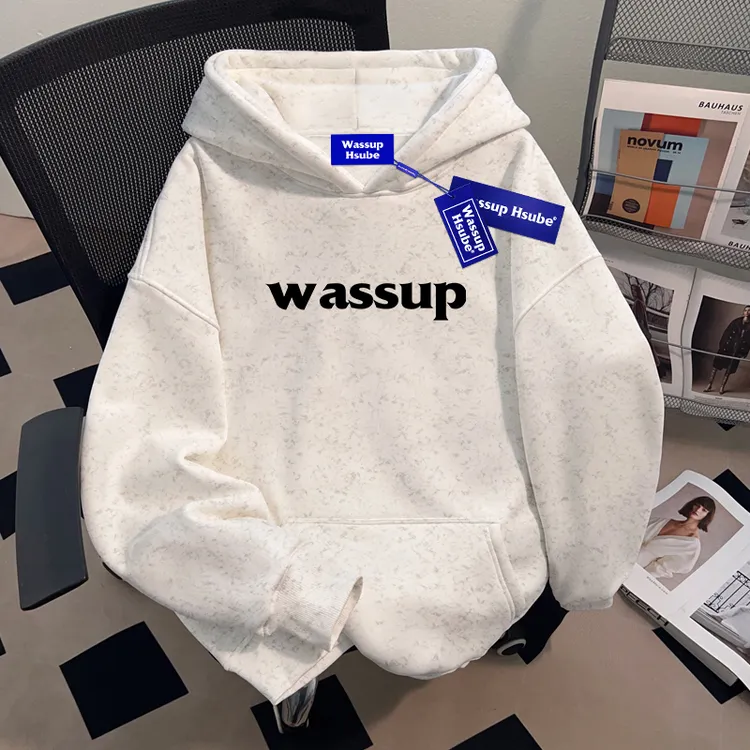 WASSUP HSUBE字母印花潮牌情侣连帽卫衣重磅休闲百搭新款男女上衣