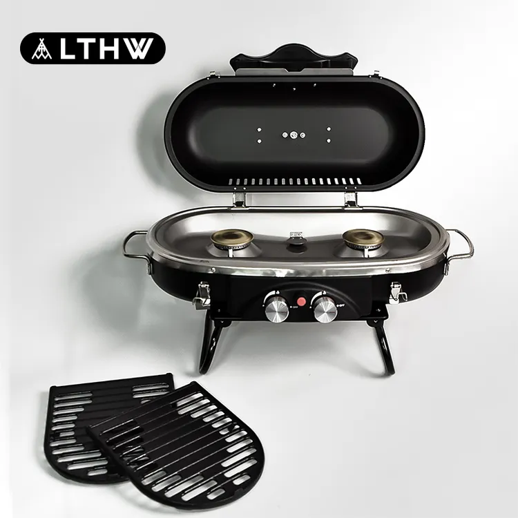 LTHW旅腾户外便携桌面双头气烤炉露营烧烤炉庭院焖烤炉可折叠支架