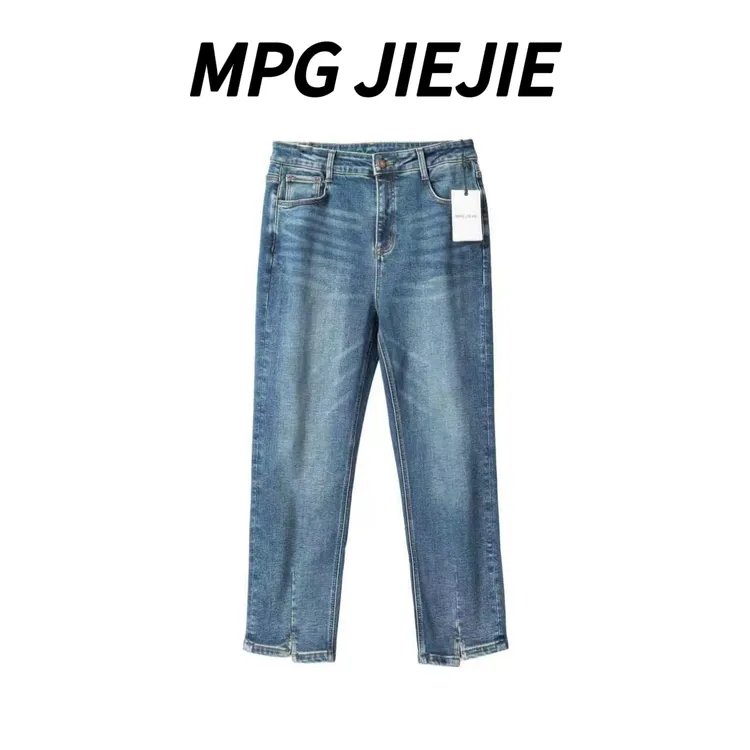 MPG JIEJIE【瘦没了】25冬款加绒大码显瘦设计款水洗软牛仔裤直筒