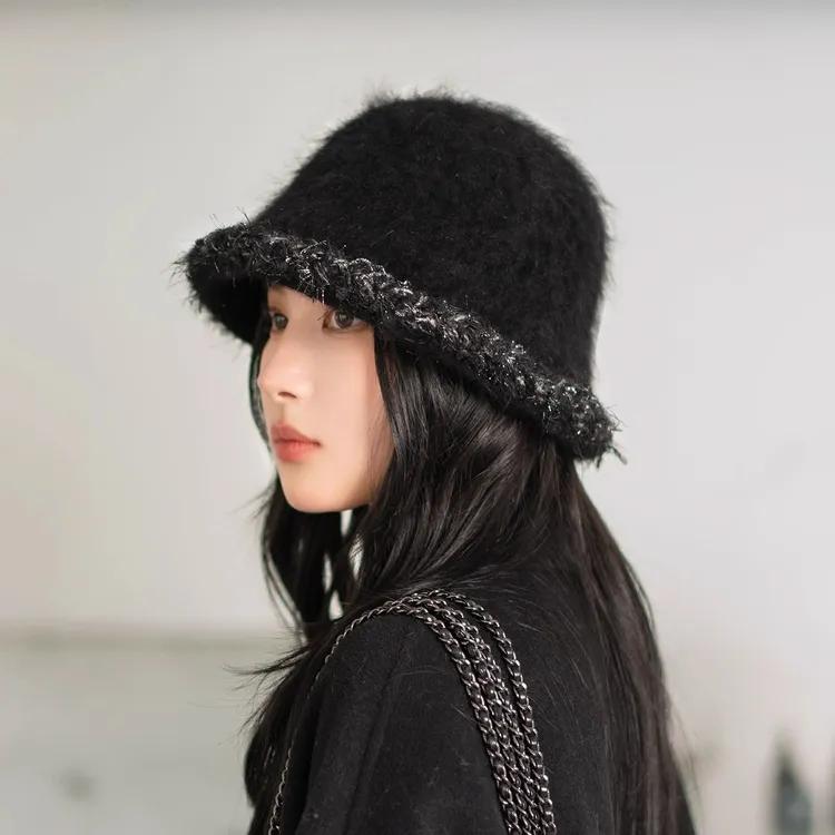 疯帽子 重工miu系 手缝小香风兔毛渔夫帽女显脸小盆帽子秋冬25新