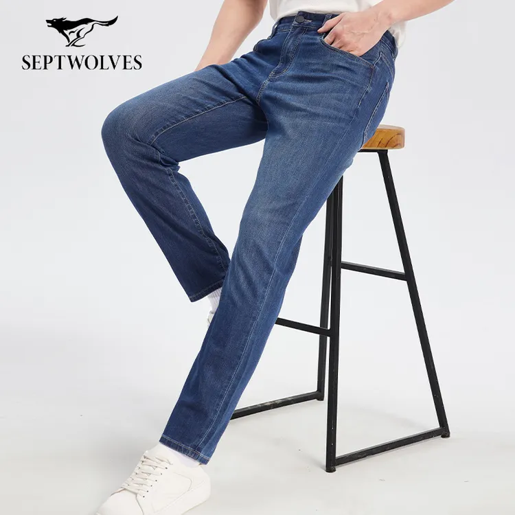 七匹狼官方正品总裁系列升级冰感一号高端空气凉感直筒合体牛仔裤