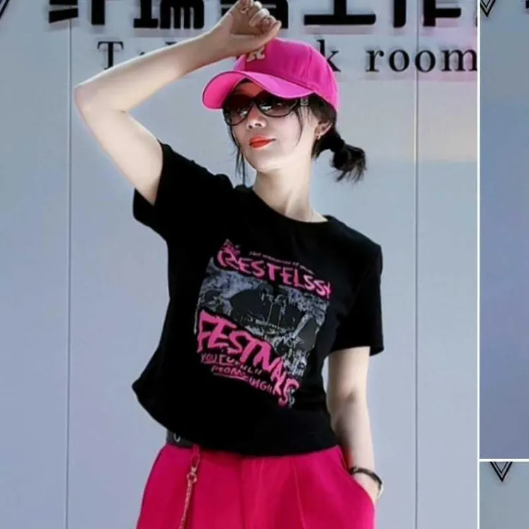 广场舞服装夏季时尚网红女士t恤短袖含棉上衣跳舞衣服舞蹈演出服