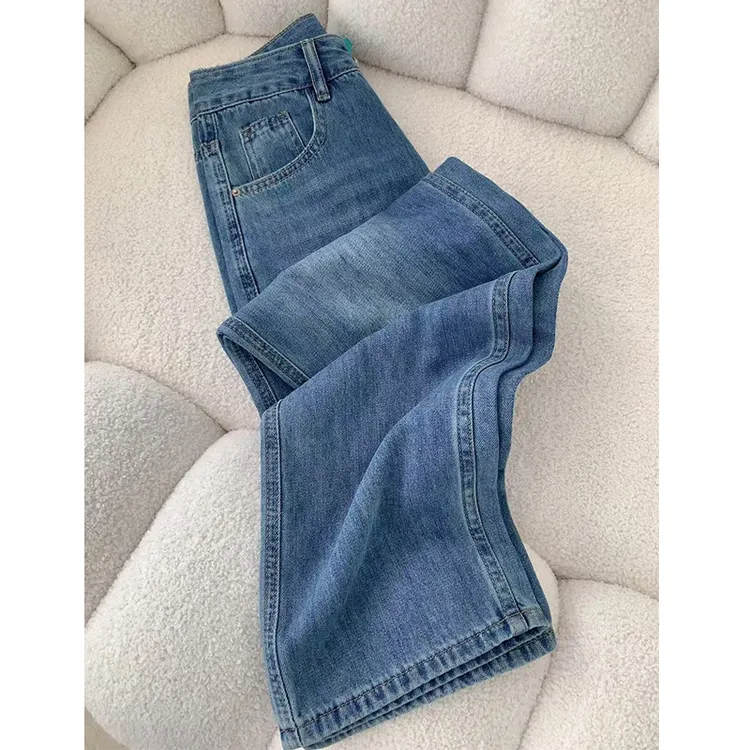 复古蓝宽松直筒牛仔裤女春秋新款高腰显瘦美式垂感百搭窄版阔腿裤