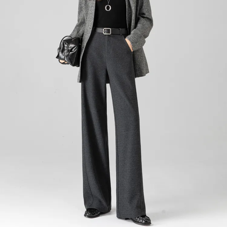 毛呢阔腿裤女深冬独特超好看裤子女2025新款高级感加厚直筒休闲裤