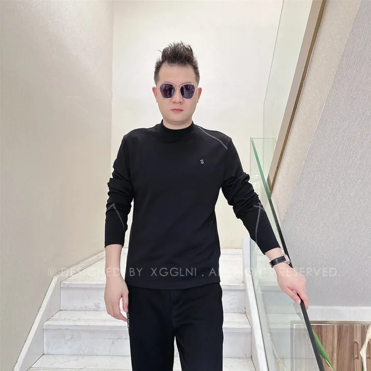 秋冬款（微阔版）DOE左胸圈内金属装饰男士品质高端轻奢潮牌长袖t恤