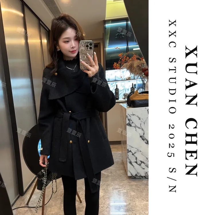 【十里蔷薇】大衣女秋冬高级感100羊毛韩版宽松中长双面呢外套#9200