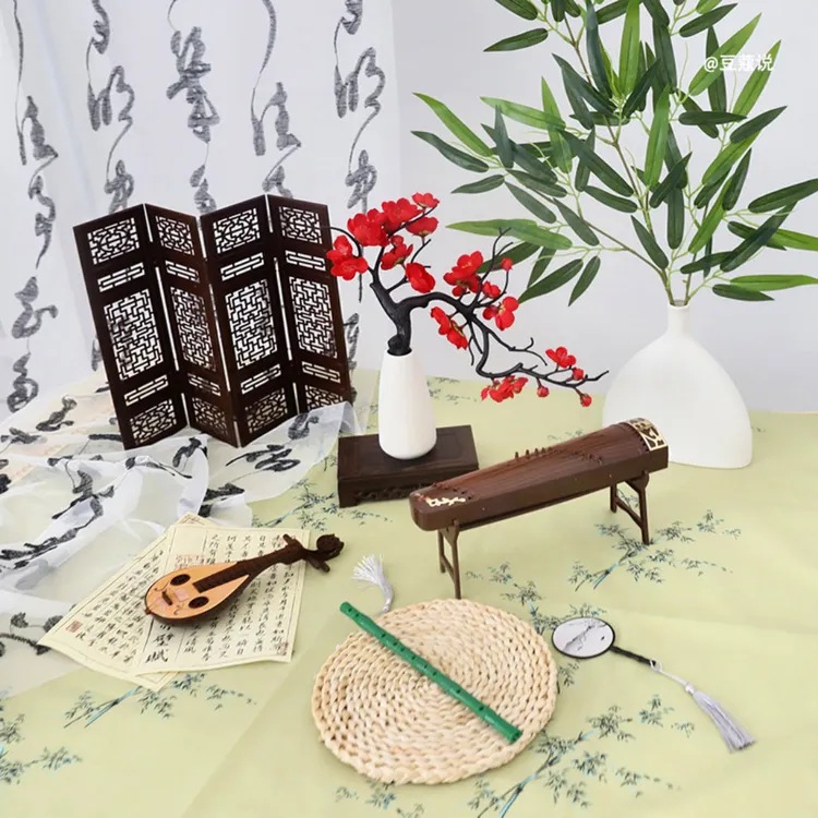 古风拍摄场景布置装饰布景摆件书法道具梅花屏风古琴琵琶笛背景布