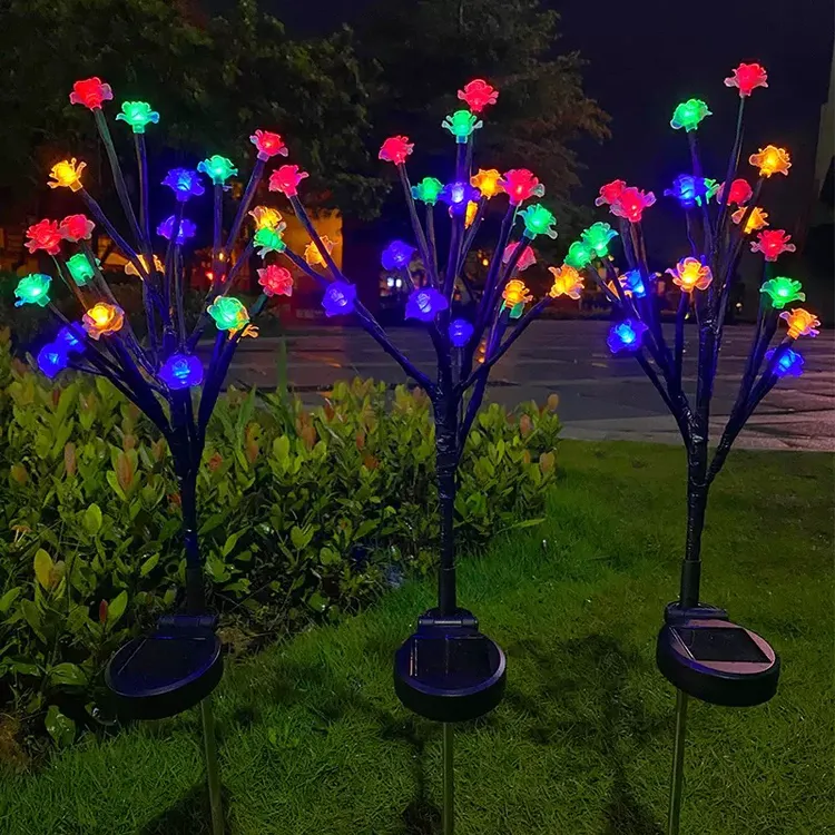 太阳能七彩玫瑰花地插灯庭院户外景观装饰灯