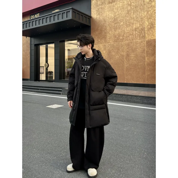 【90白鸭绒羽绒服】休闲时尚加厚男装纯色冬季保暖长款羽绒服Y173