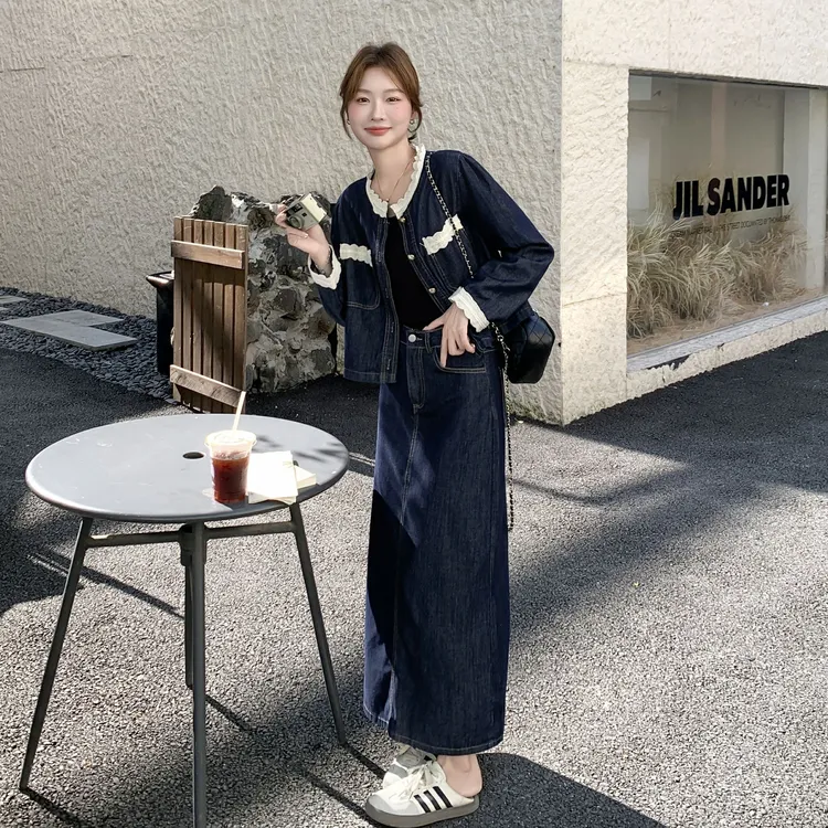 法式甜酷休闲风牛仔套装裙女2025秋季新款高级感外套半身裙两件套