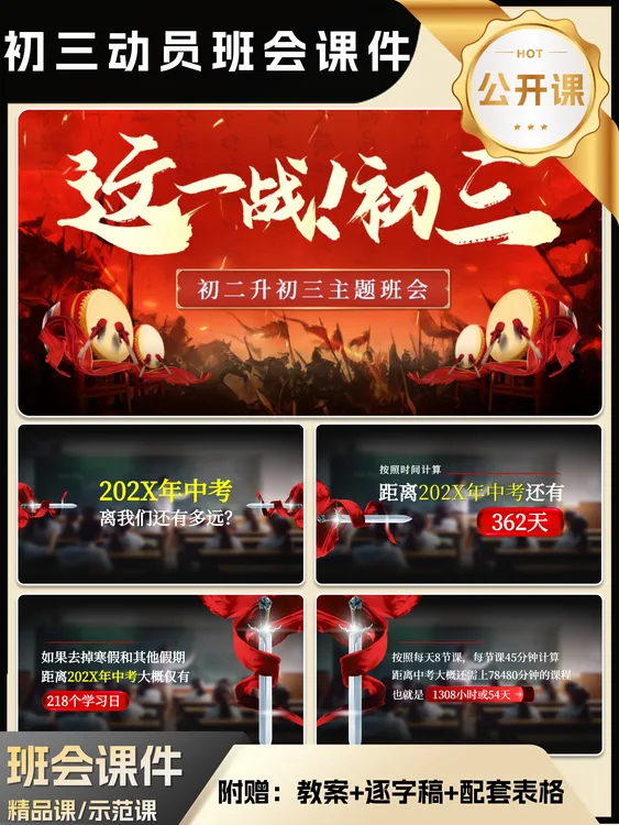 初二升初三动员班会课件ppt(含乔迁大吉背景图)