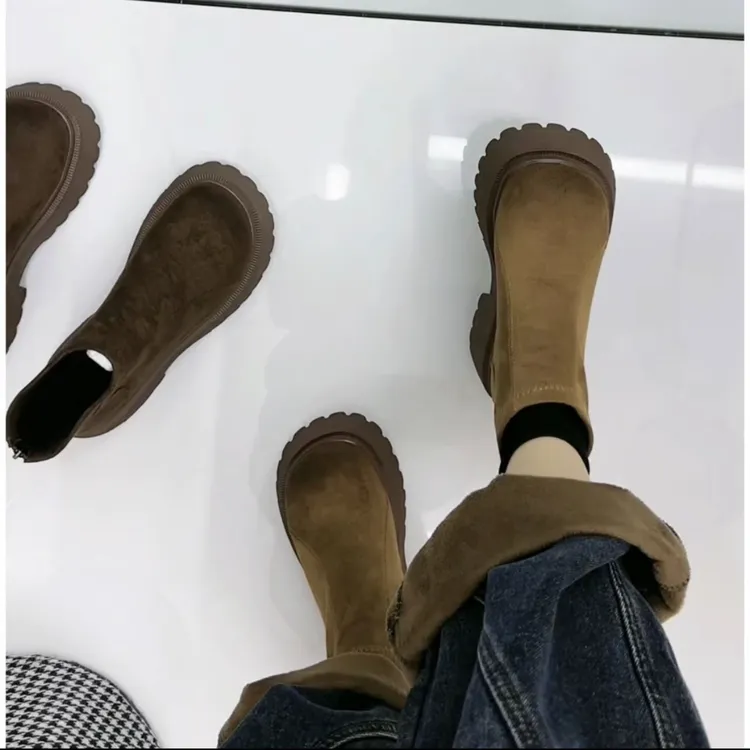 新款韩系怎增高厚底7811-1博肯加绒筒靴百搭马丁靴