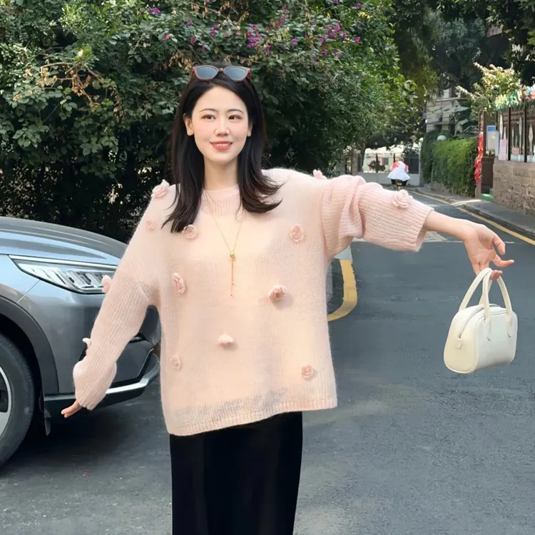 东南亚风春季减龄女法式毛针织衫秋冬加厚毛衣套头时尚针织衫