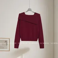 倾泻于肩 法式温柔高级感一字肩绵羊毛露肩针织上衣 LL-6201225
