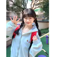 HandSeven秋冬宽松情侣款学生刺绣格子拼接开衫休闲百搭卫衣外套