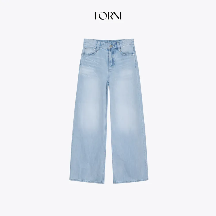 FORNI 团宠牛仔 萬年经典宽百搭水洗蓝阔腿直筒低腰牛仔裤