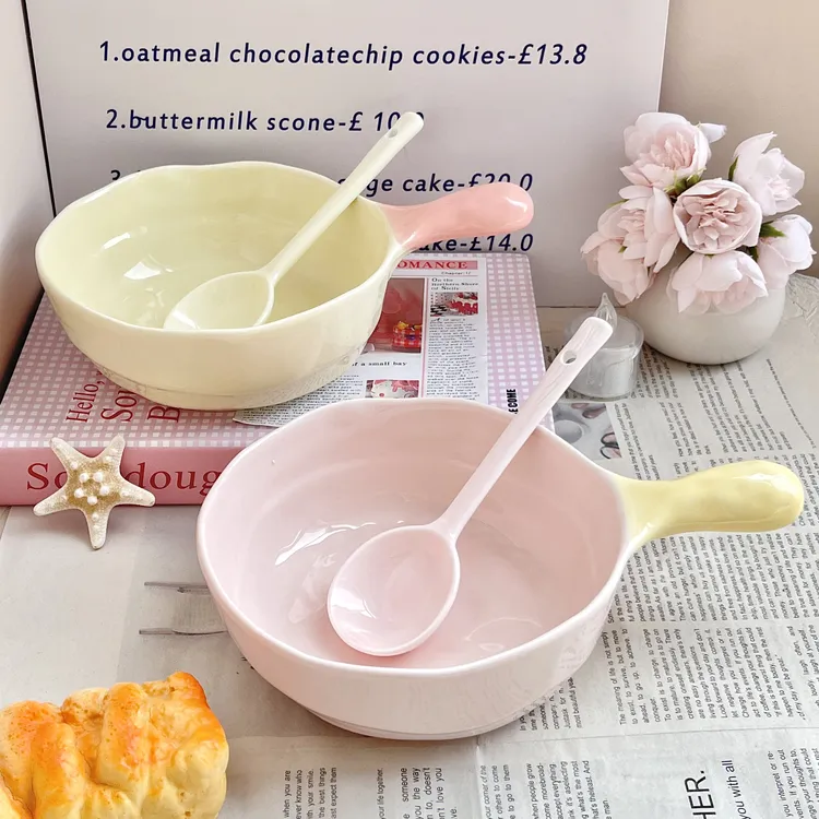 奶油ins风异形撞色手柄碗高颜值家用水果沙拉麦片泡面碗耐高温