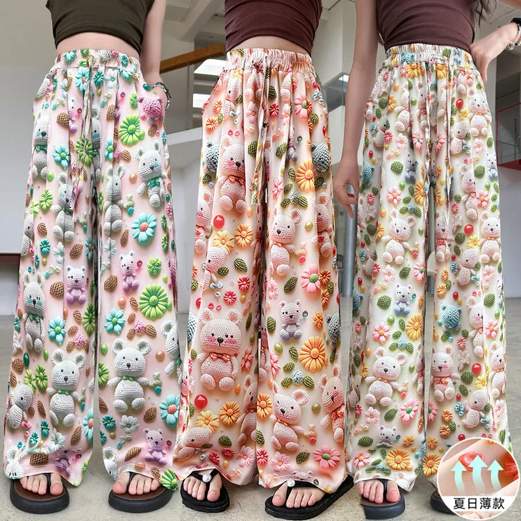 格子裤束口裤花苞婴儿连裤裙小熊图案宽松阔腿夏女3岁女童打底裤