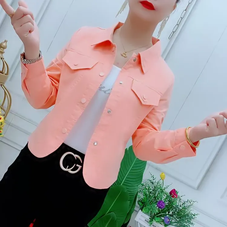 小个子休闲短款衬衫女士春秋款百搭减龄时尚减龄薄款纯色长袖外套