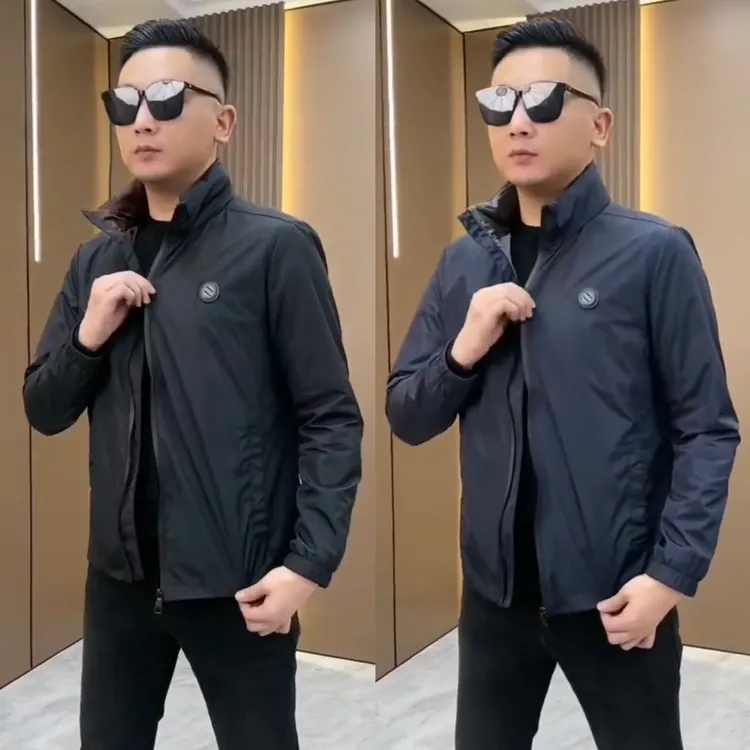 高档欧货时尚休闲立领夹克外套男春秋装爆款百搭中年商务修身上衣