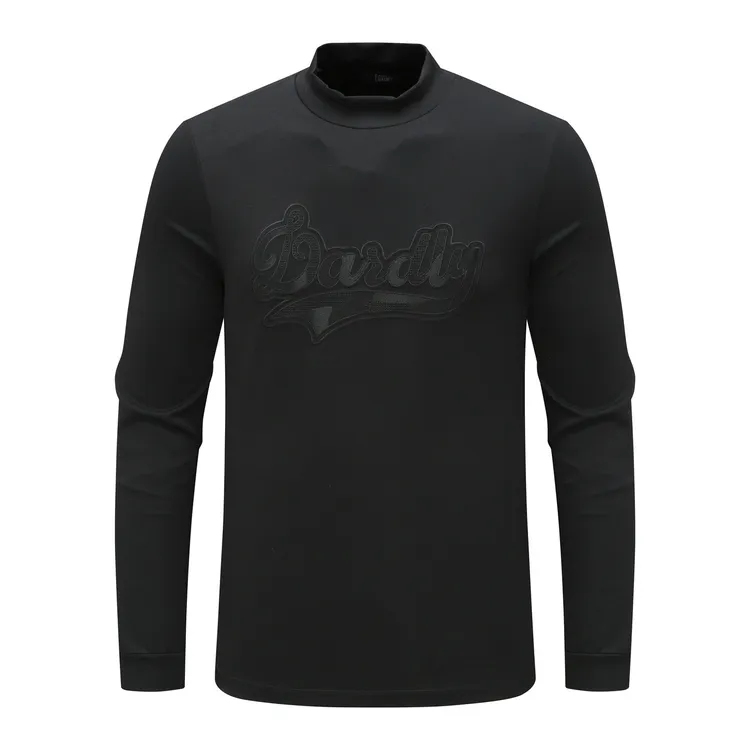 H1303男式夏季长袖T恤 半高领套头休闲商务上衣 黑色