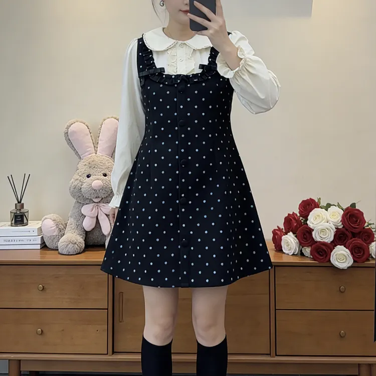 冬季新款大码女装减龄时尚显瘦拼接假两件连衣裙