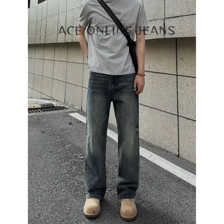 【限定系列】蛇年牛仔莽秋冬美式复古直筒牛仔裤宽松休闲裤水洗扎花
