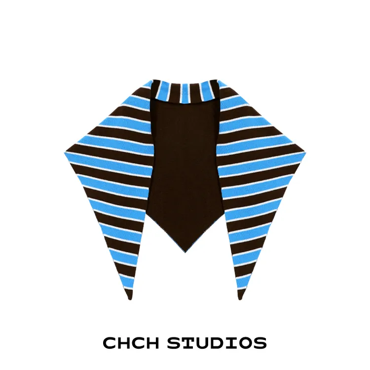 RAPJ93658复古针织三角巾羊绒秋冬披肩时髦百搭条纹撞色围巾女