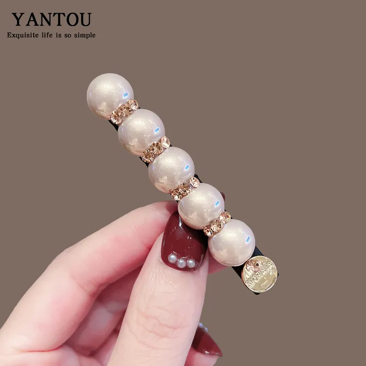 日韩珍珠水钻百搭一字发夹大号高级感刘海侧边夹发夹2025新款女