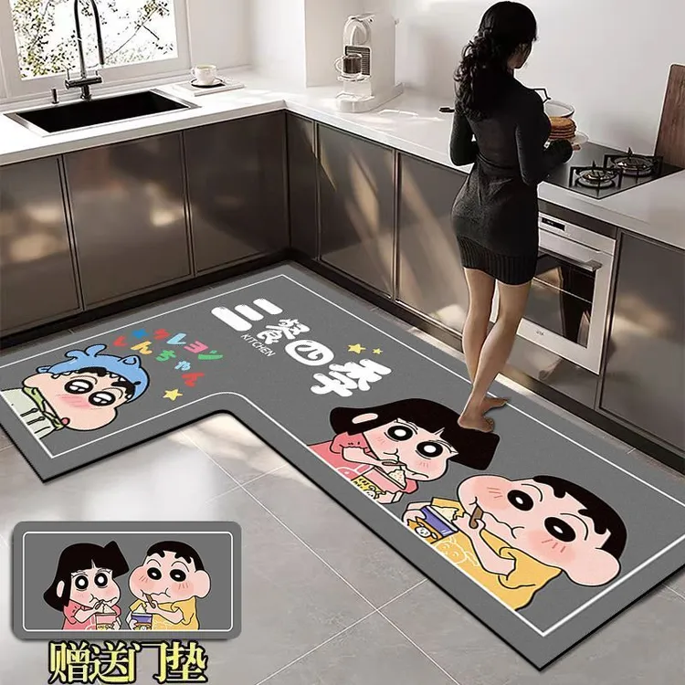 卡通硅藻泥厨房L型地垫吸水吸油速干耐脏脚垫玄关浴室垫子可定制