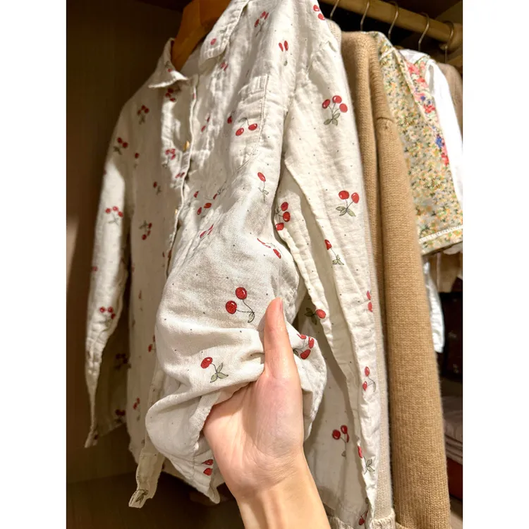 白鹿同款樱桃印花休闲睡衣女款爆款2026春秋季新款宽松家居服套装