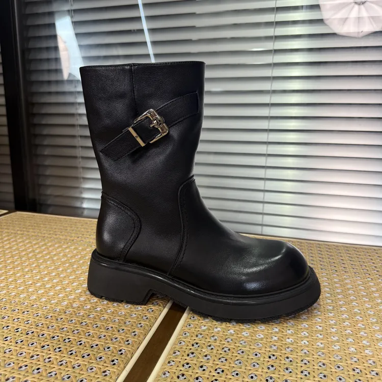 【果果女鞋●耀夜】增高5公分普拉哒厚底英伦时尚马丁靴中筒机车靴子