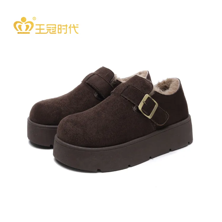王冠厚底加绒勃肯鞋增高2025冬季新款加厚保暖毛毛鞋秋冬雪地靴子