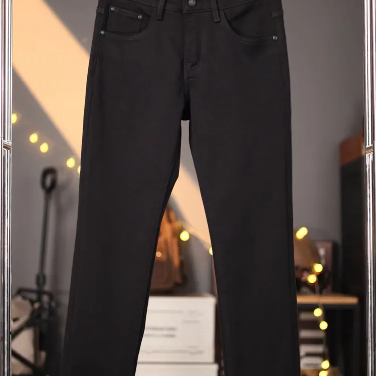 秋冬黑色男款修身直筒牛仔裤中腰弹力休闲长裤厚款
