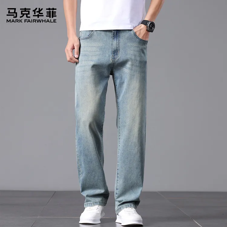 马克华菲男士牛仔裤男初秋薄款2025新款休闲裤宽松水洗直筒长裤
