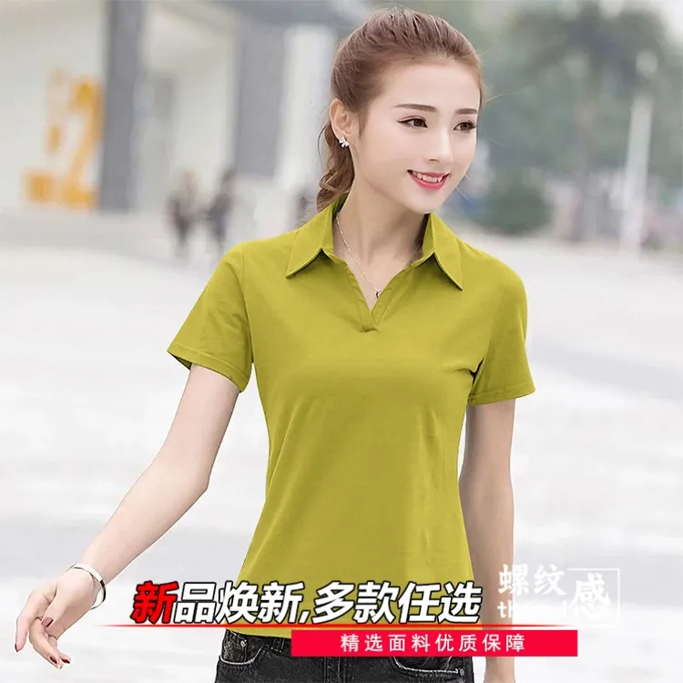 t恤女短袖时尚显瘦POLO衫冰优质丝螺纹上衣夏季新款设计感小众