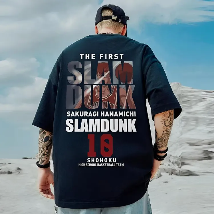 美式T恤夏季通用大码短袖男潮流嘻哈上衣ins宽松印花半袖男五分袖